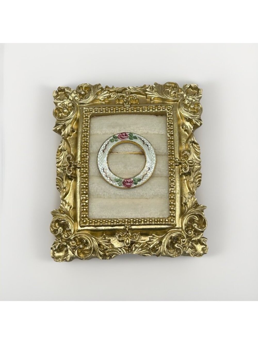 VINTAGE BROOCH GUILLOCHE ENAMEL FORGET ME NOT PINK ROSE FLOWER Cottagecore 1.25"